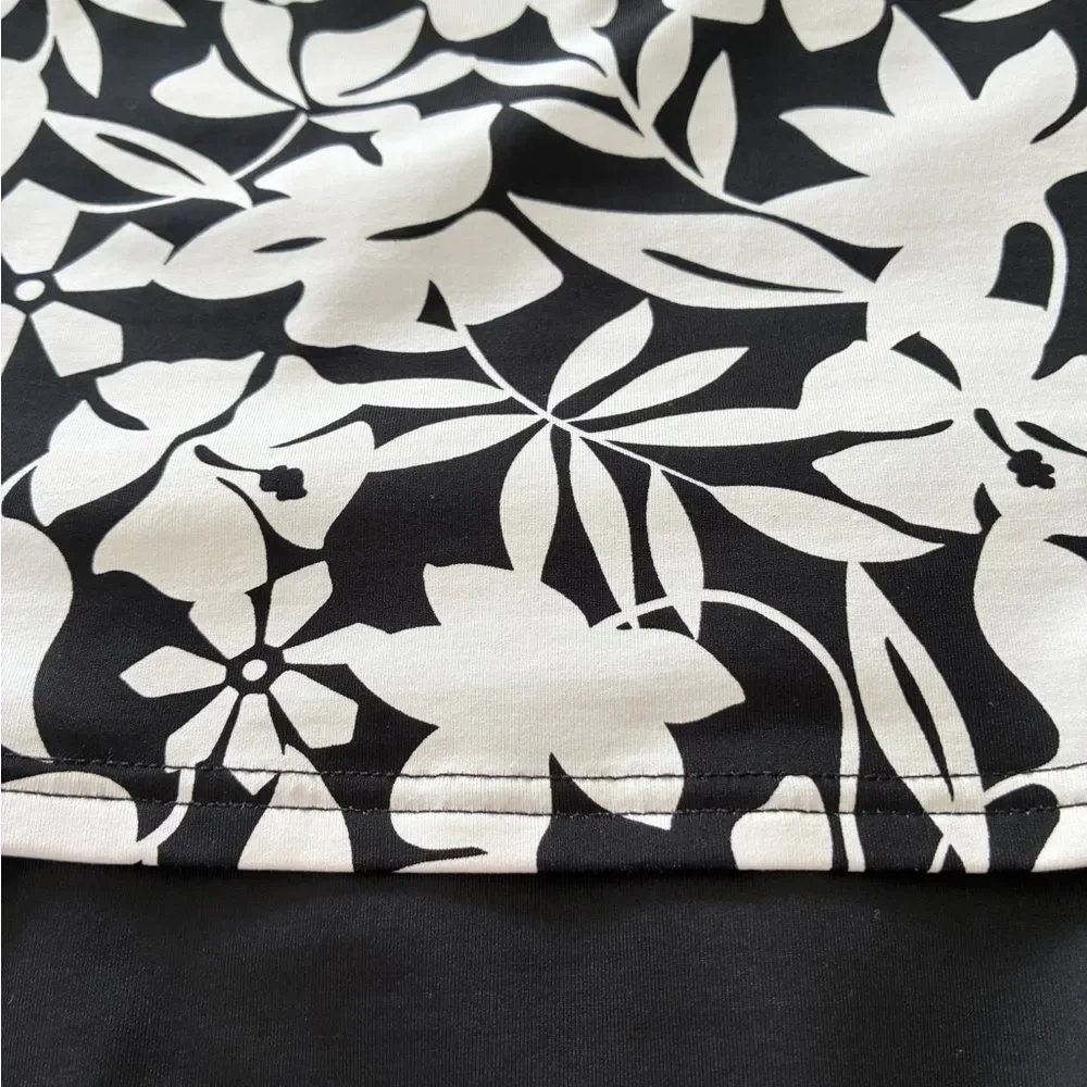 Lands’ End Swimsuit Women’s 16 One Piece Black White Floral Resort Cruise Wear